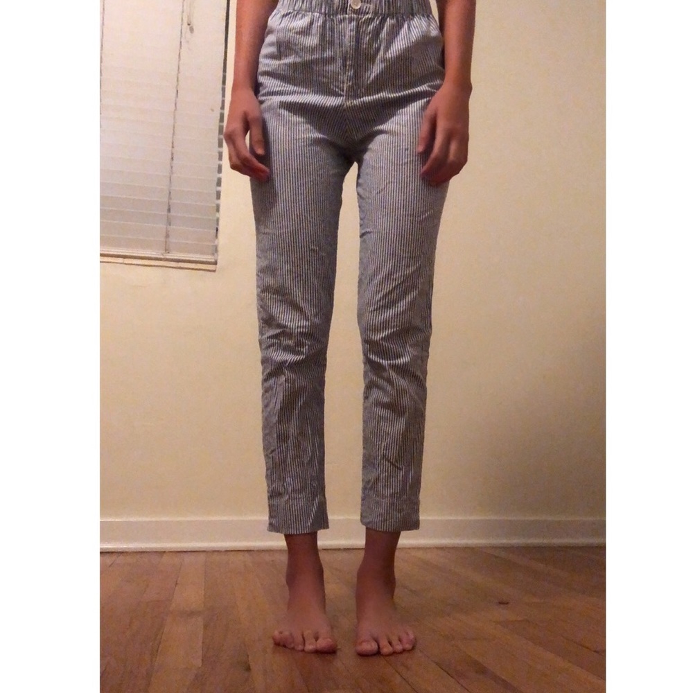 • Blue & White Striped Crop Pants